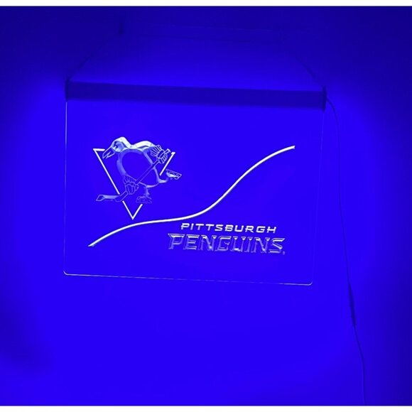 Pittsburgh Penguins 12x16" LED Light Up Etched Glass Sign Color Changing Logo - Picture 6 of 9